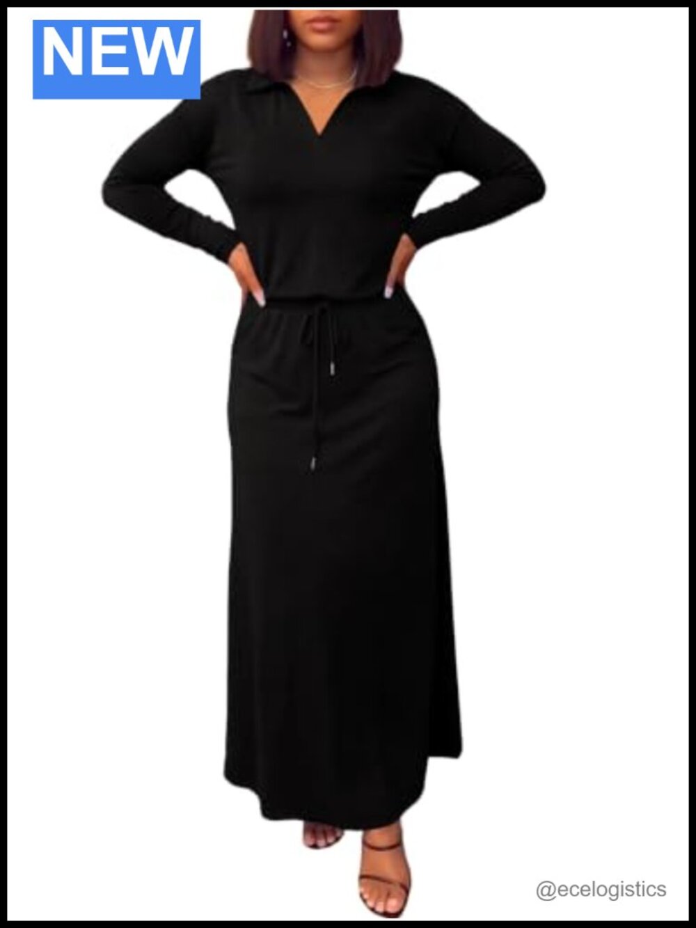 Women's 2 Piece Skirt Set Long Sleeve Collared Top Maxi Skirt